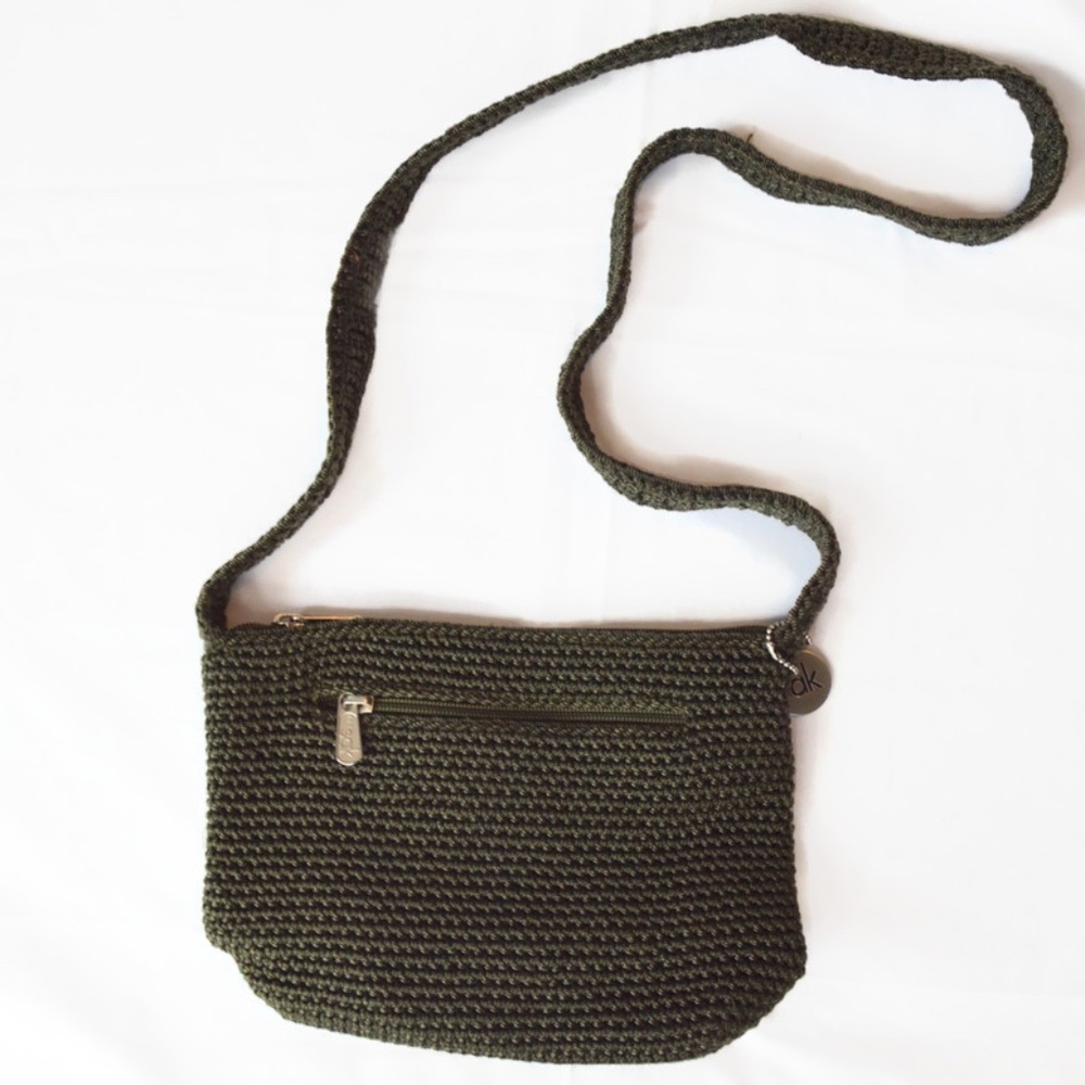 New SAK Crochet Knit Dark Green Crossbody 8" x 6" NWOT